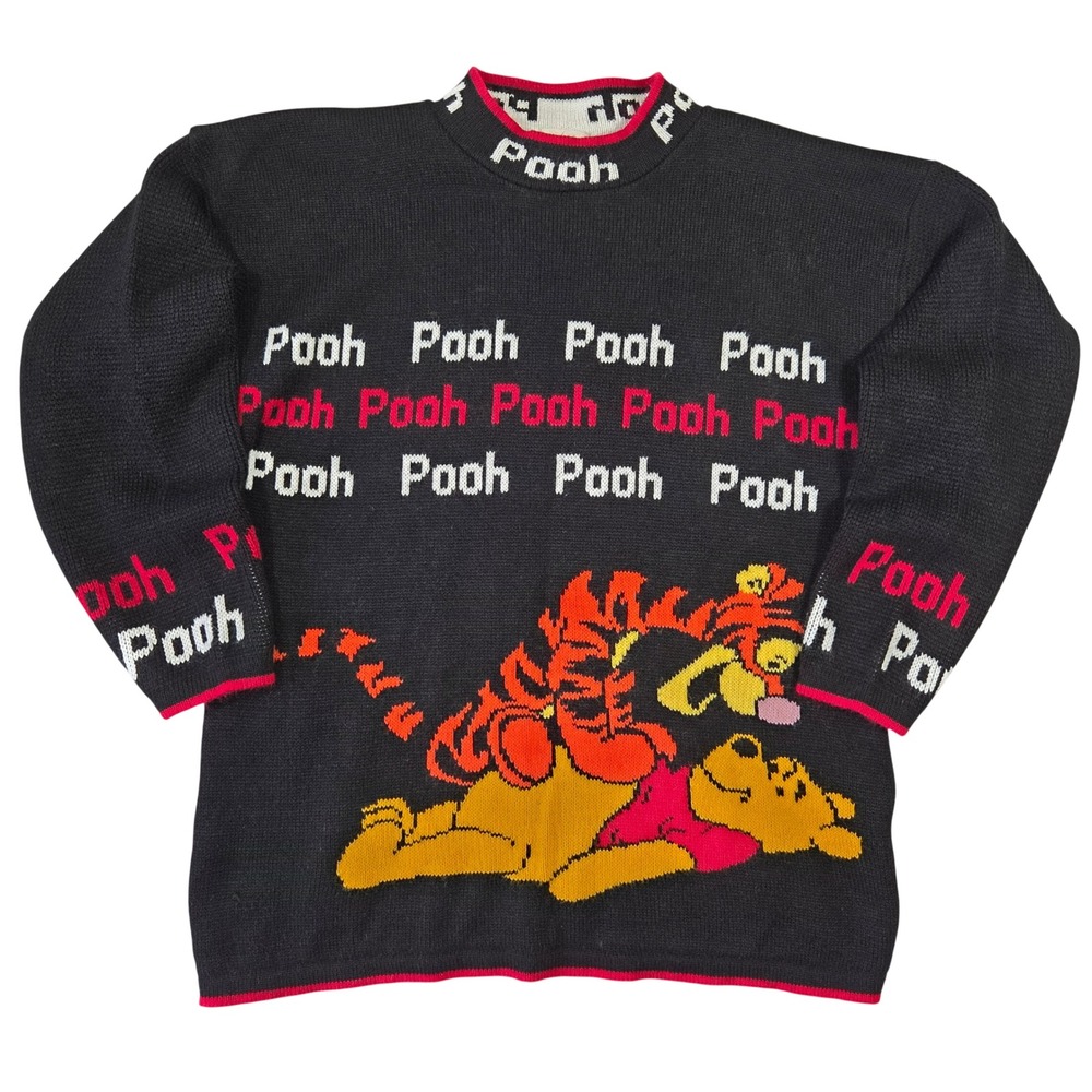Vintage Disney Winnie the Pooh‎ Tigger Knit Sweater Black Mock Neck Medium USA